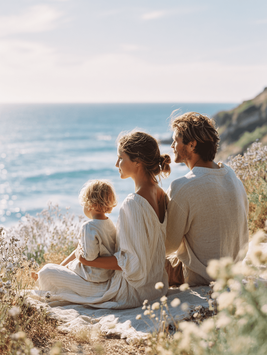 Family sitting together outdoors during a commissioned session